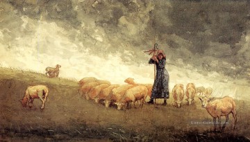  realismus - Schäferess Tending Schaf Realismus maler Winslow Homer